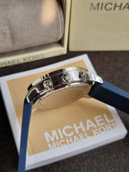 MICHAEL KORS OUTLET Oversized Berkley Silver-Tone and Embossed Silicone Watch