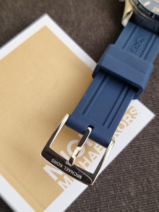 MICHAEL KORS OUTLET Oversized Berkley Silver-Tone and Embossed Silicone Watch Main Image