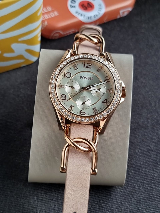 FOSSIL  Riley Multi-Function Sand Dial Bone Leather Ladies Watch Item No. ES3466 Main Image