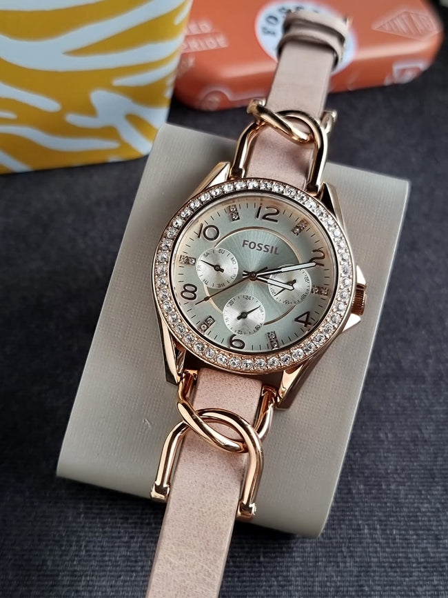 FOSSIL  Riley Multi-Function Sand Dial Bone Leather Ladies Watch Item No. ES3466 Hover Image