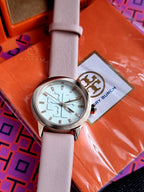 Tory Burch Small Gigi Pink Rose Gold Leather Strap Watch TBW2006