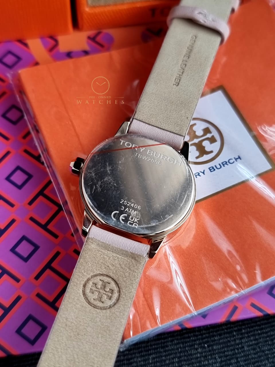 Tory Burch Small Gigi Pink Rose Gold Leather Strap Watch TBW2006
