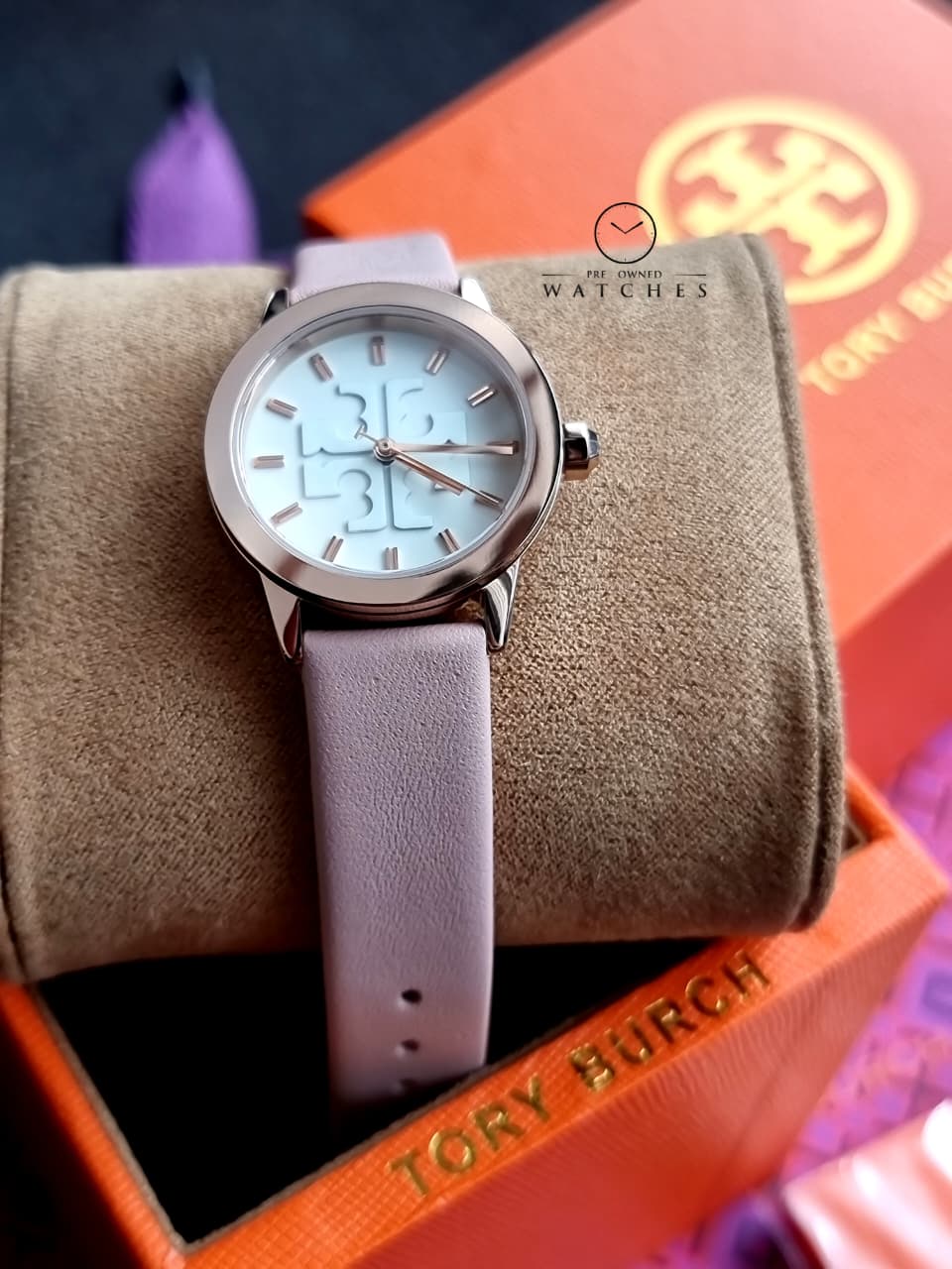 Tory Burch Small Gigi Pink Rose Gold Leather Strap Watch TBW2006