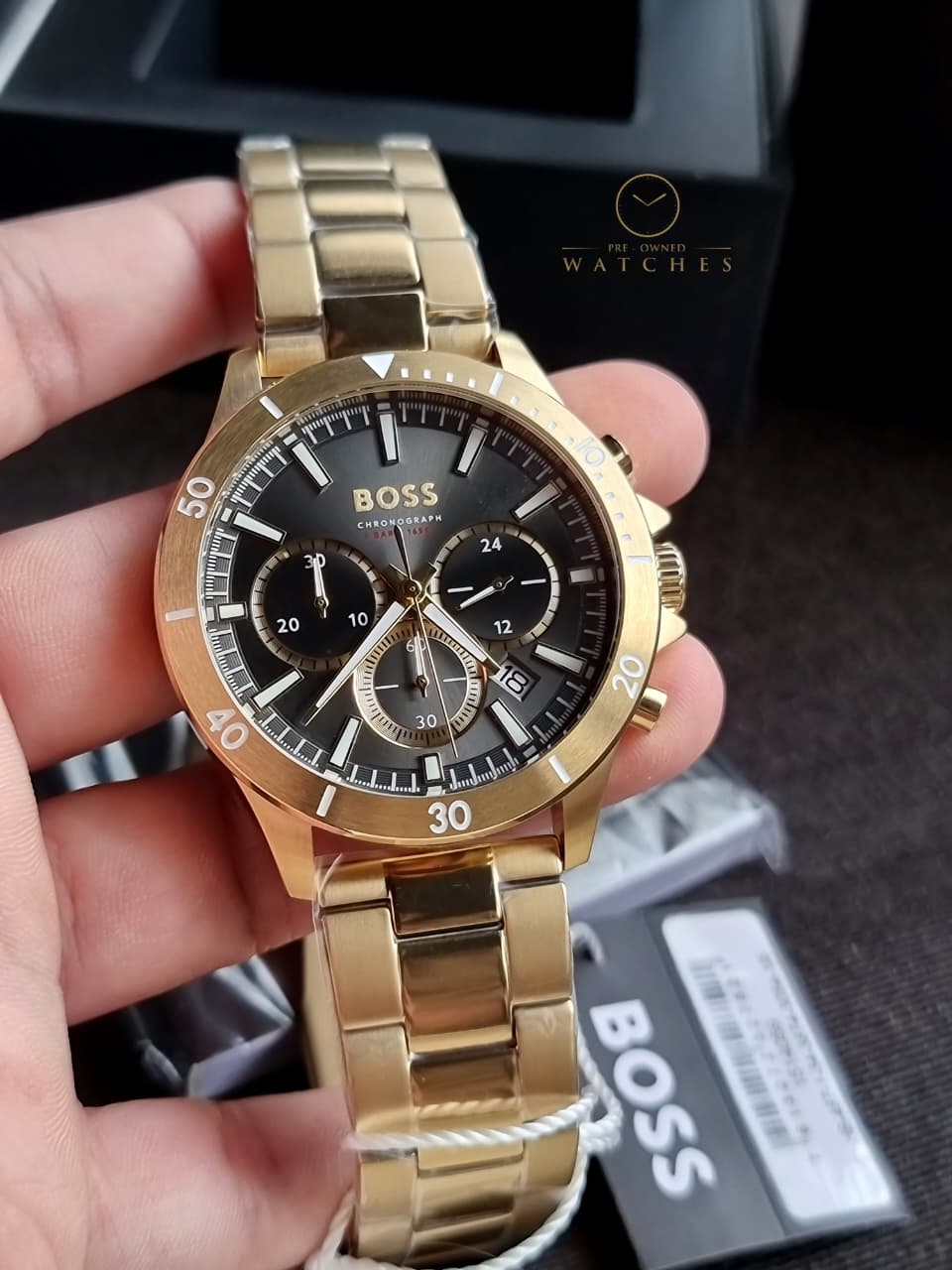 Hugo Boss Men’s Quartz Gold Stainless Steel Olive Green Dial 45mm Watch 1514059
