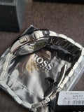 BOSS DAPPER MENS BLACK DIAL IONIC PLATED GREY STEEL WATCH - 1513929