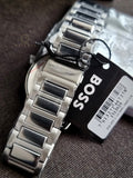 BOSS DAPPER MENS BLACK DIAL IONIC PLATED GREY STEEL WATCH - 1513929