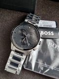 BOSS DAPPER MENS BLACK DIAL IONIC PLATED GREY STEEL WATCH - 1513929