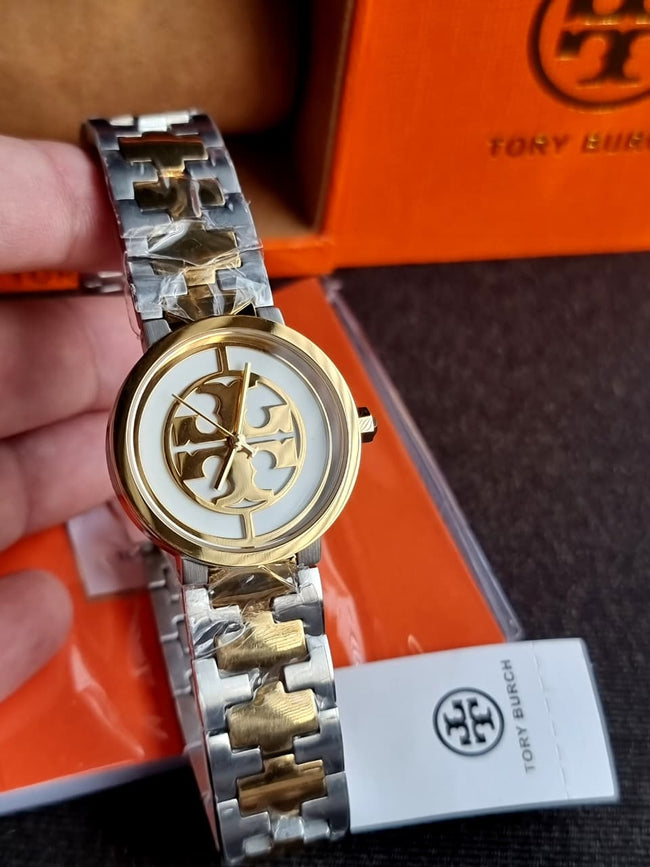 Tory Burch Reva Two-tone Stainless Steel Ivory Dial Quartz Watch for Ladies - TBW4016 Main Image