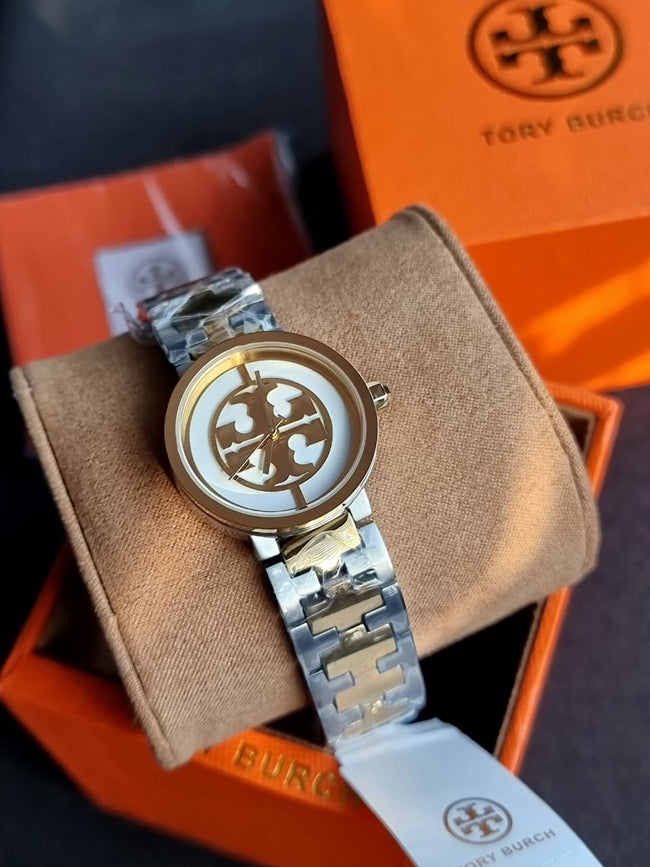 Tory Burch Reva Two-tone Stainless Steel Ivory Dial Quartz Watch for Ladies - TBW4016 Hover Image