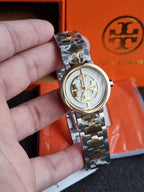 Tory Burch Reva Two-tone Stainless Steel Ivory Dial Quartz Watch for Ladies - TBW4016