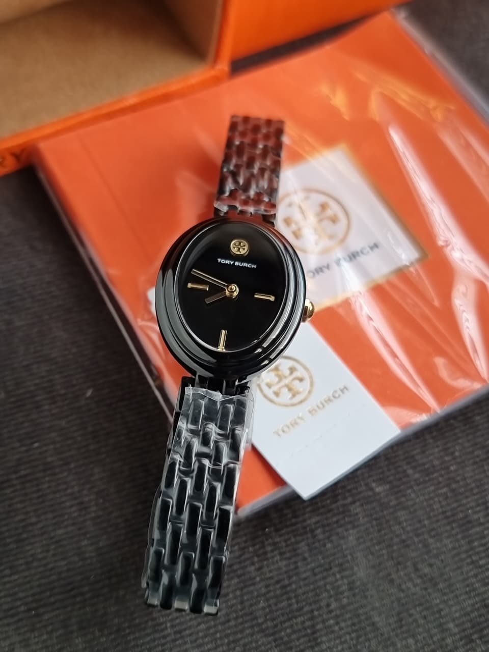 Tory Burch The Oval Black Analogue Watch TBW6035