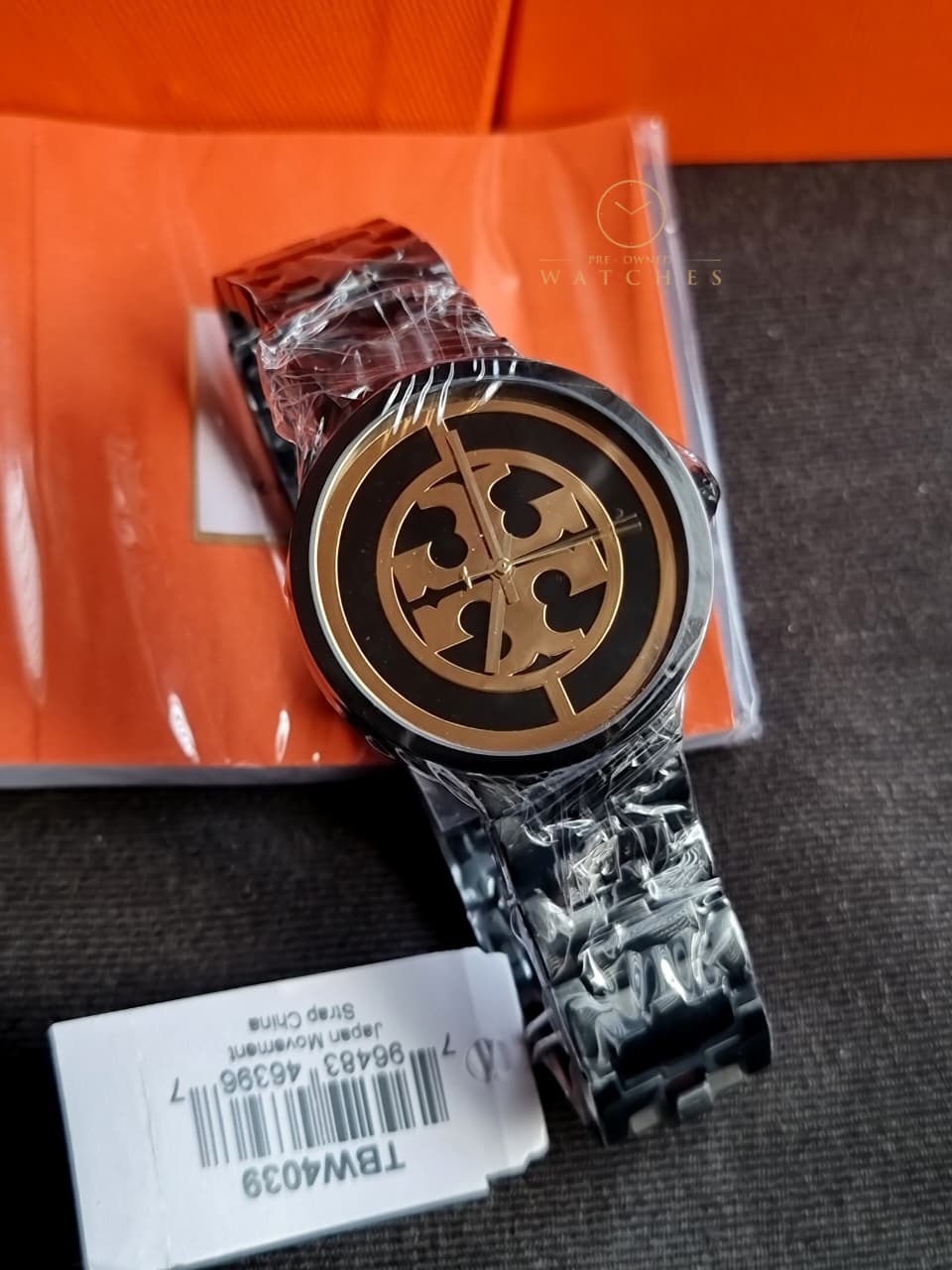 Tory Burch Reva Black Stainless Steel Gold Logo Dial 36mm  display picture 2
