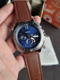 Fossil Men's Leather Analog Blue Dial Watch-Bq2844