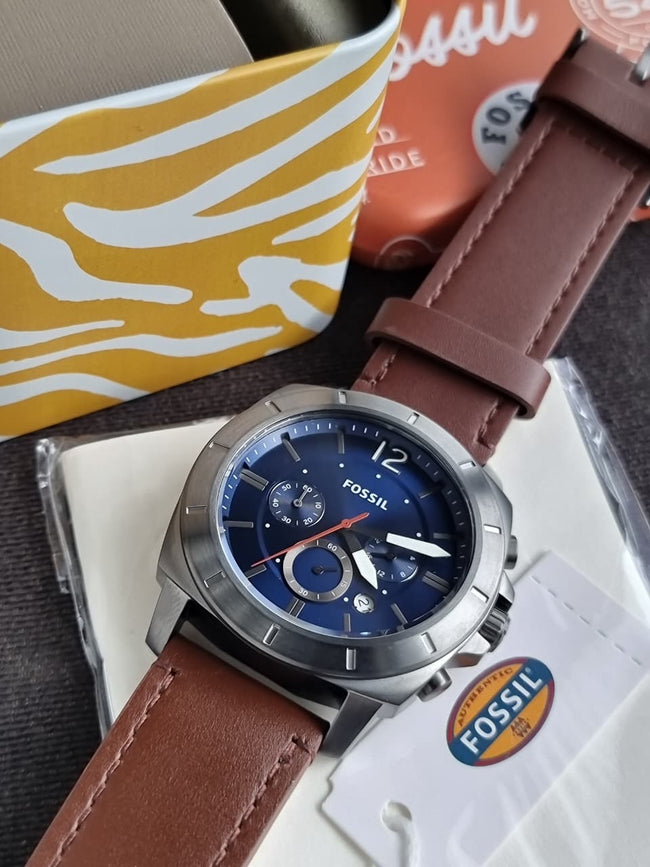 Fossil Men's Leather Analog Blue Dial Watch-Bq2844 Main Image