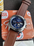 Fossil Men's Leather Analog Blue Dial Watch-Bq2844