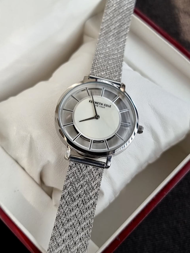 Kenneth Cole Ladies Watch Silver Casing Mesh Chain Quartz Watch Hover Image