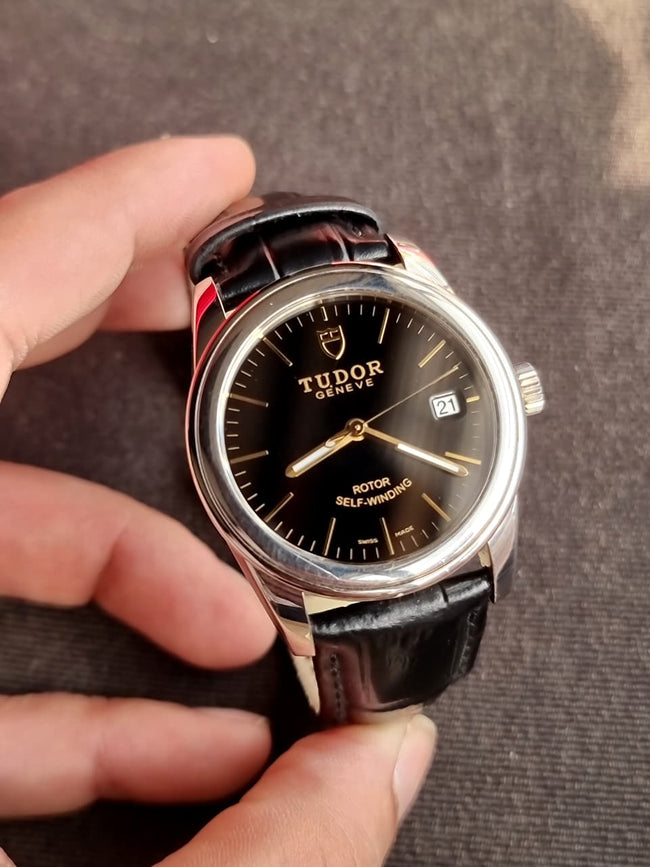 Tudor Brand Of Rolex 36mm Dial ROTOR SELF WINDING GENVE Black Strap After Market Buckle Orignal Hover Image