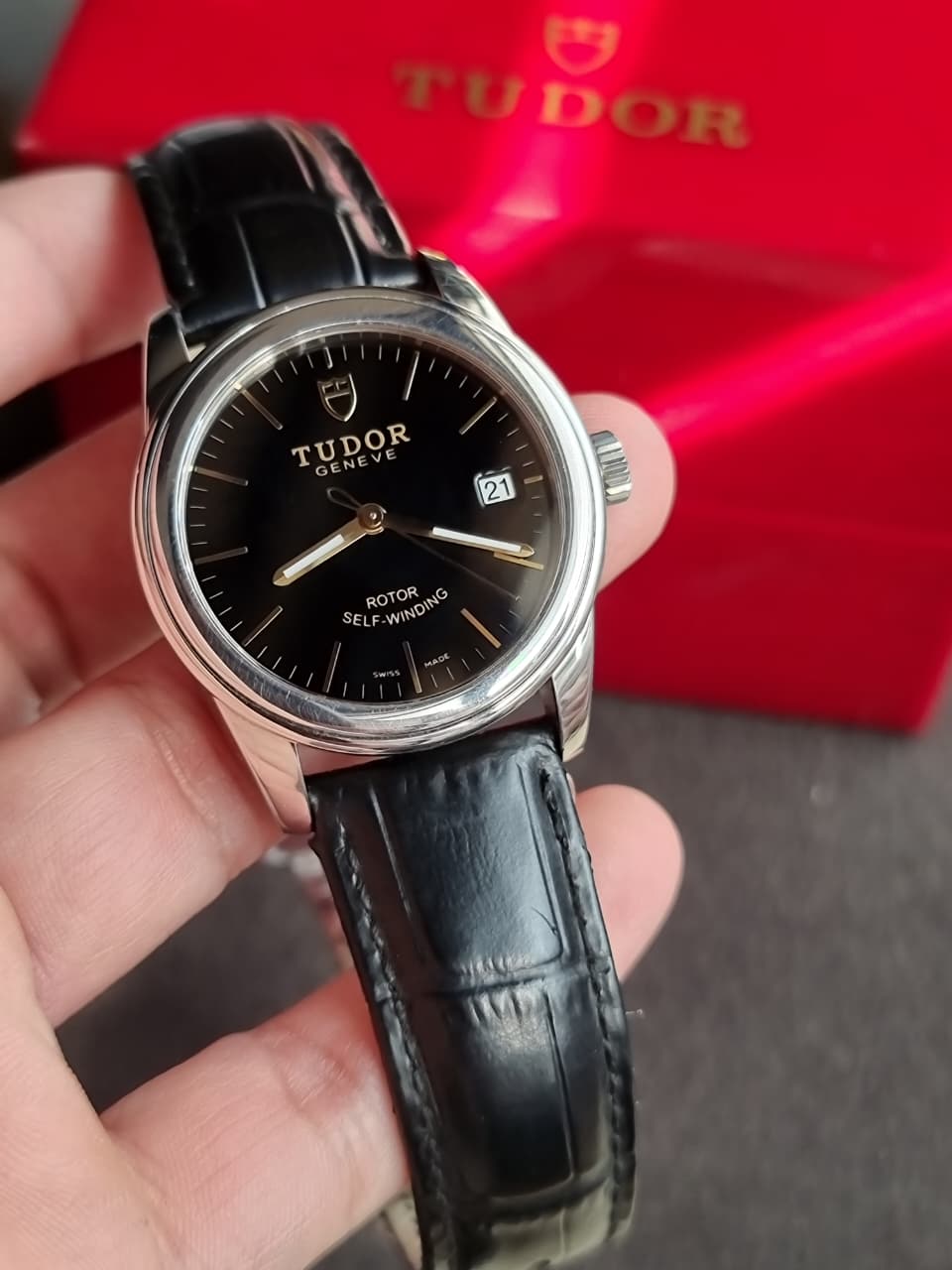 Tudor Brand Of Rolex 36mm Dial ROTOR SELF WINDING GENVE Black Strap After Market Buckle Orignal