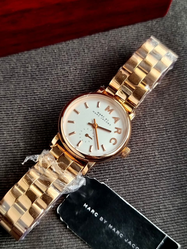 MARC BY MARC JACOBS BAKER WHITE DIAL ROSE GOLD-PLATED LADIES WATCH MBM3248 Hover Image