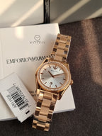 Emporio Armani Women’s Quartz Rose Gold Stainless Steel Silver Dial 32mm Watch AR11558