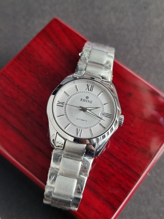 Rhine Gents Watch Silver Casing White Dial Automatic Watch Hover Image