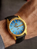 Orient Gents Watch Sky Blue Dial Golden Casing Automatic Watch