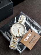 HUGO BOSS Signature Two-Tone Stainless Steel Silver Dial Quartz Watch for Ladies - 1502568
