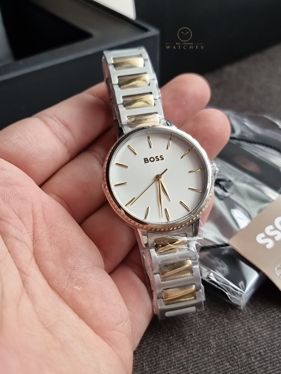 HUGO BOSS Signature Two-Tone Stainless Steel Silver Dial Quartz Watch for Ladies - 1502568