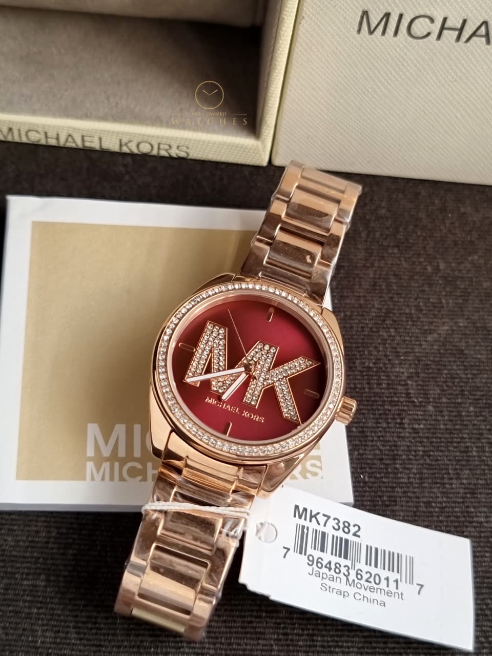 Michael Kors Watch MK7382 Janelle Collection for Women, Rose Gold and Burgundy, Glam
