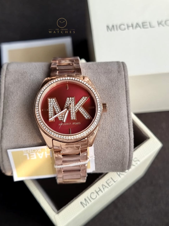 Michael Kors Watch MK7382 Janelle Collection for Women, Rose Gold and Burgundy, Glam Hover Image