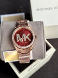 Michael Kors Watch MK7382 Janelle Collection for Women, Rose Gold and Burgundy, Glam