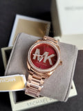 Michael Kors Watch MK7382 Janelle Collection for Women, Rose Gold and Burgundy, Glam