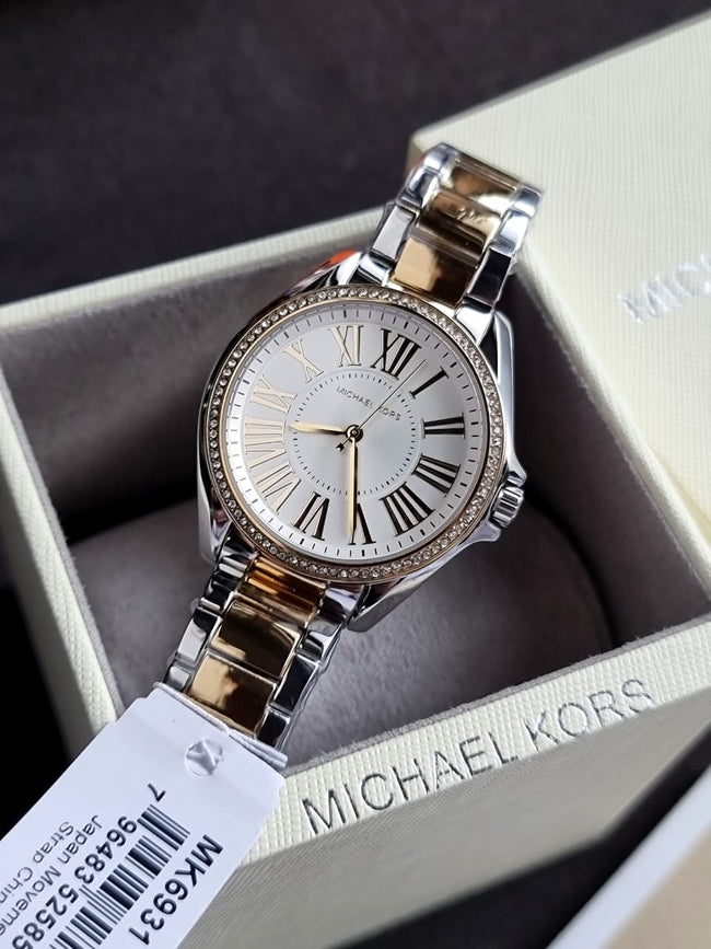 Michael Kors Kacie Two-Tone Womens Glitz White Dial Crystals Watch MK6931 Hover Image