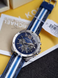 Michael Kors Men’s Quartz Multi Silicone & Leather Strap Blue Dial 45mm Watch MK8950