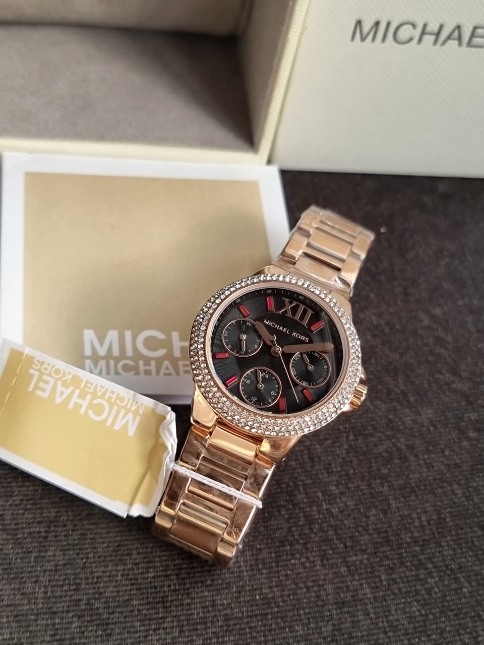 MICHAEL KORS Camille Quartz Crystal Gunmetal Dial Ladies Watch Item No. MK6983