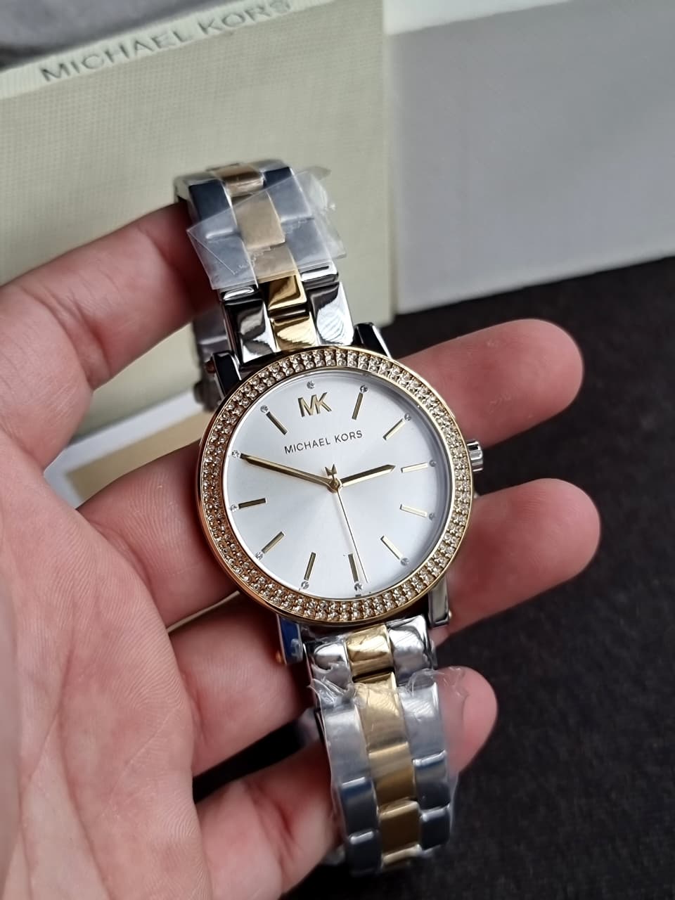 Michael Kors Women’s Quartz Two Tone Stainless Steel Silver Dial 38mm Watch MK7348