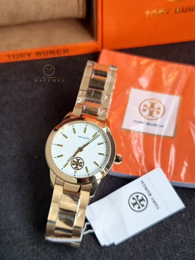 Tory Burch Collins Gold Stainless Steel White Dial Quartz Watch for Ladies - TBW1300 Hover Image