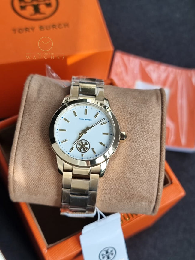 Tory Burch Collins Gold Stainless Steel White Dial Quartz Watch for Ladies - TBW1300 Main Image