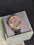 Michael Kors Women’s Quartz Black Leather Strap Rose Gold Dial 39mm Watch MK2376
