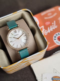 Fossil Women’s Quartz Green Leather Strap Mother OF Pearl Dial 36mm Watch BQ3991