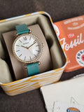 Fossil Women’s Quartz Green Leather Strap Mother OF Pearl Dial 36mm Watch BQ3991
