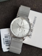 Emporio Armani Men’s Chronograph Quartz Stainless Steel Silver Dial 38mm Watch AR0390