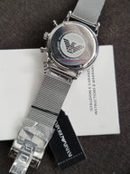Emporio Armani Men’s Chronograph Quartz Stainless Steel Silver Dial 38mm Watch AR0390