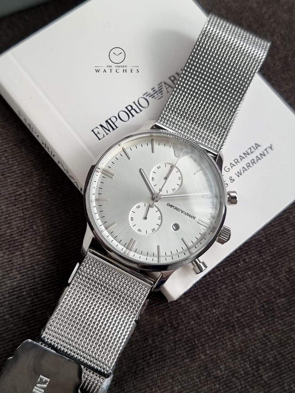Emporio Armani Men’s Chronograph Quartz Stainless Steel Silver Dial 38mm Watch AR0390