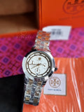 Tory Burch T-Monogram Two-Tone Stainless Steel Gold Dial Chronograph Quartz Watch For Ladies – TBW1052