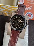 Fossil Men’s Chronograph Quartz Leather Strap Black Dial 46mm Watch FS5608