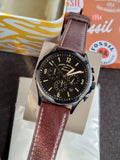 Fossil Men’s Chronograph Quartz Leather Strap Black Dial 46mm Watch FS5608