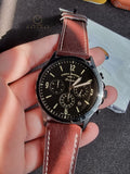 Fossil Men’s Chronograph Quartz Leather Strap Black Dial 46mm Watch FS5608