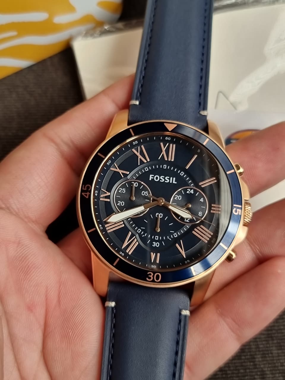 Fossil Grant Sport Blue Leather Strap Blue Dial Chronograph Quartz Watch for Gents - FS5237 (WITHOUT TAG)