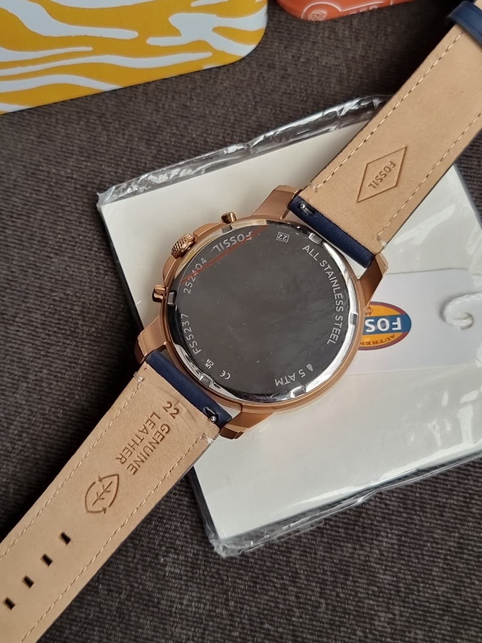 Fossil Grant Sport Blue Leather Strap Blue Dial Chronograph Quartz Watch for Gents - FS5237 (WITHOUT TAG)